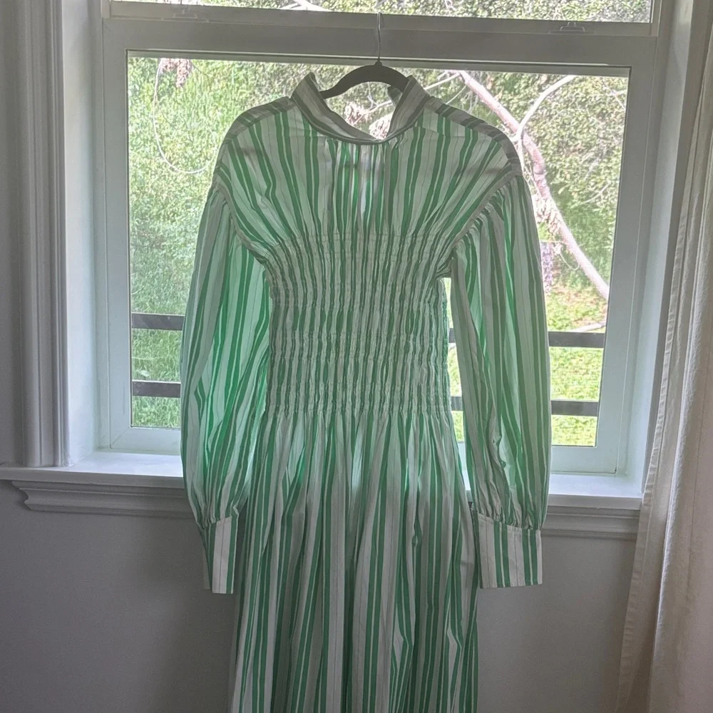 Ganni Green Striped Women's Dress Size 36 - Picture 1 of 5